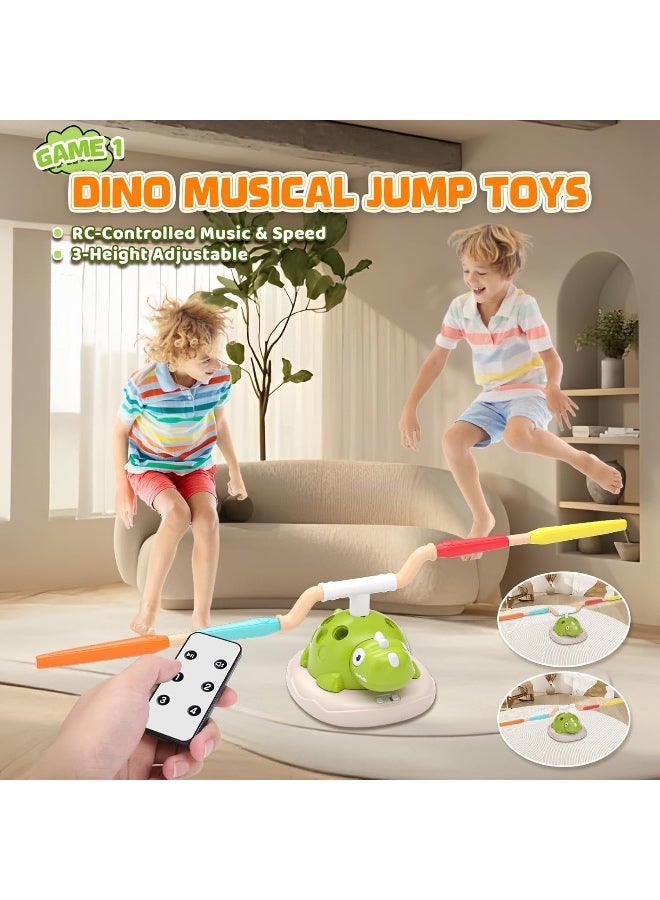 آلة رياضية موسيقية للقفز على شكل ديناصور 3 في 1 للأطفال، حلقة رمي وقاذفة صواريخ، ألعاب رياضية داخلية وخارجية مع جهاز تحكم عن بعد للأطفال من سن 3 إلى 8 سنوات و4 إلى 6 سنوات، هدية لعبة نشطة للخارج للأولاد والبنات - Image 3